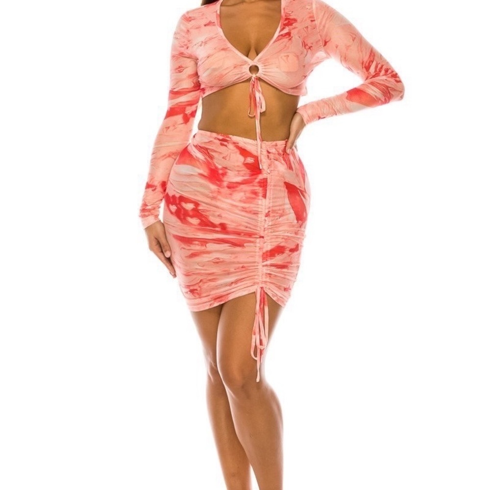 Peach Tie Around Skirt Set